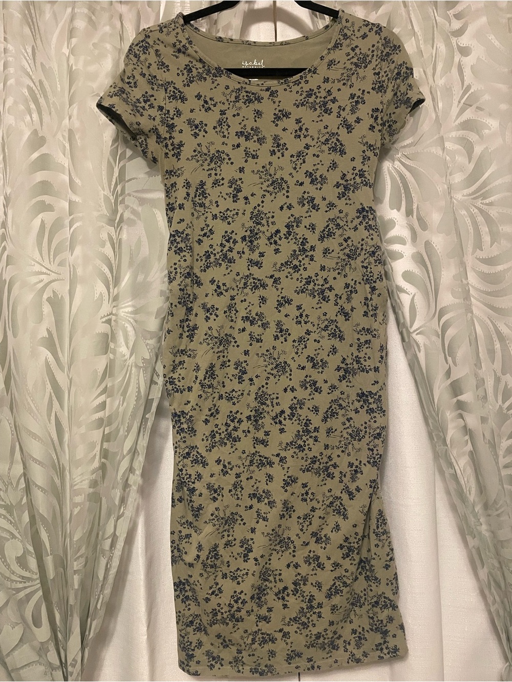 Floral Print Fitted Maternity Midi Dress in Olive Green
